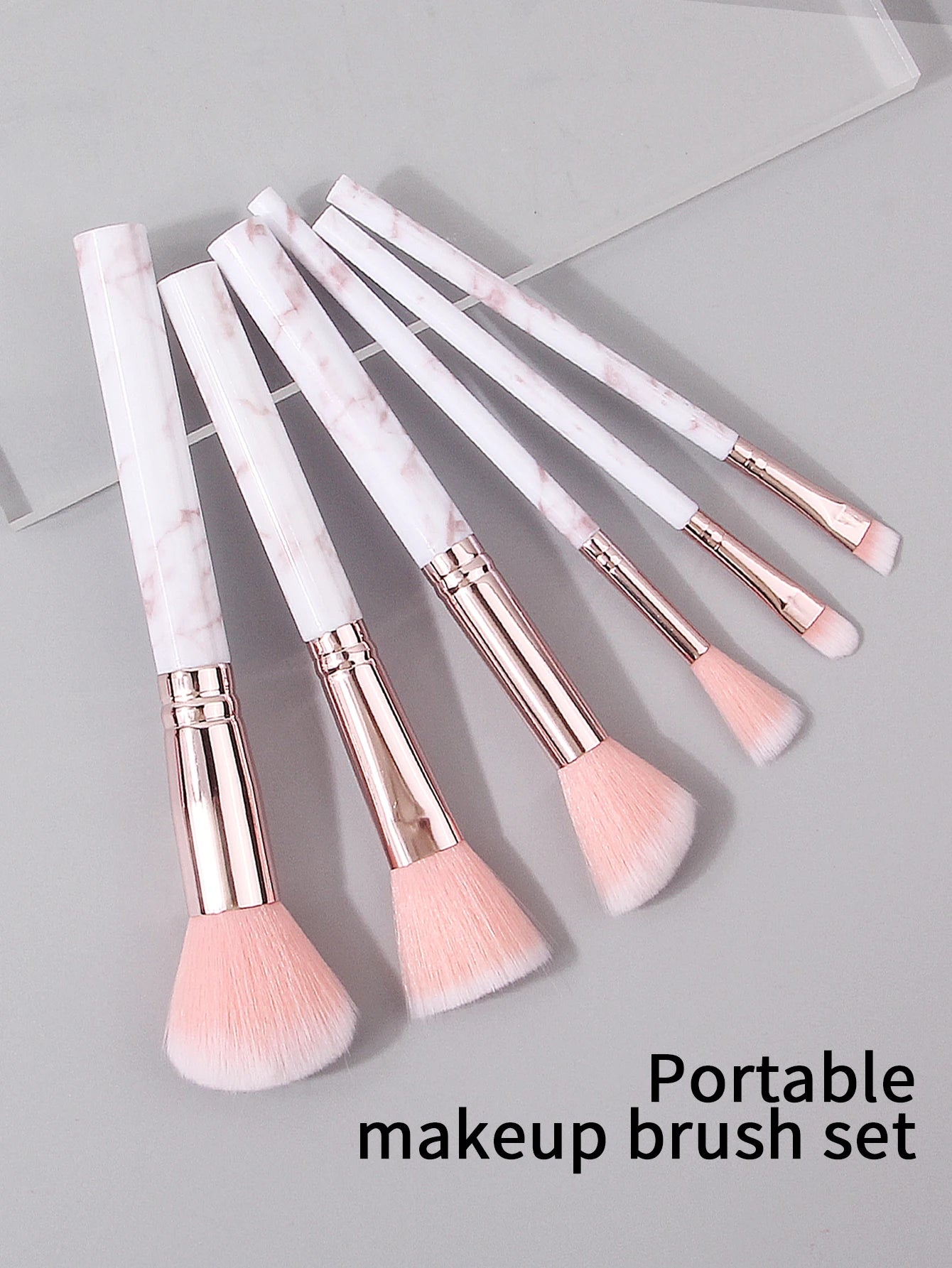 12PCS Pink Makeup Set β 6 Marble Brushes + 3 Soft Makeup Eggs + 3 Setting Puffs