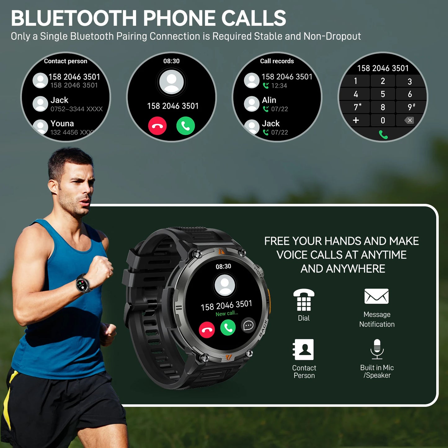 Men’s Smart Watch Waterproof 3ATM, Bluetooth Calling, Health Tracking