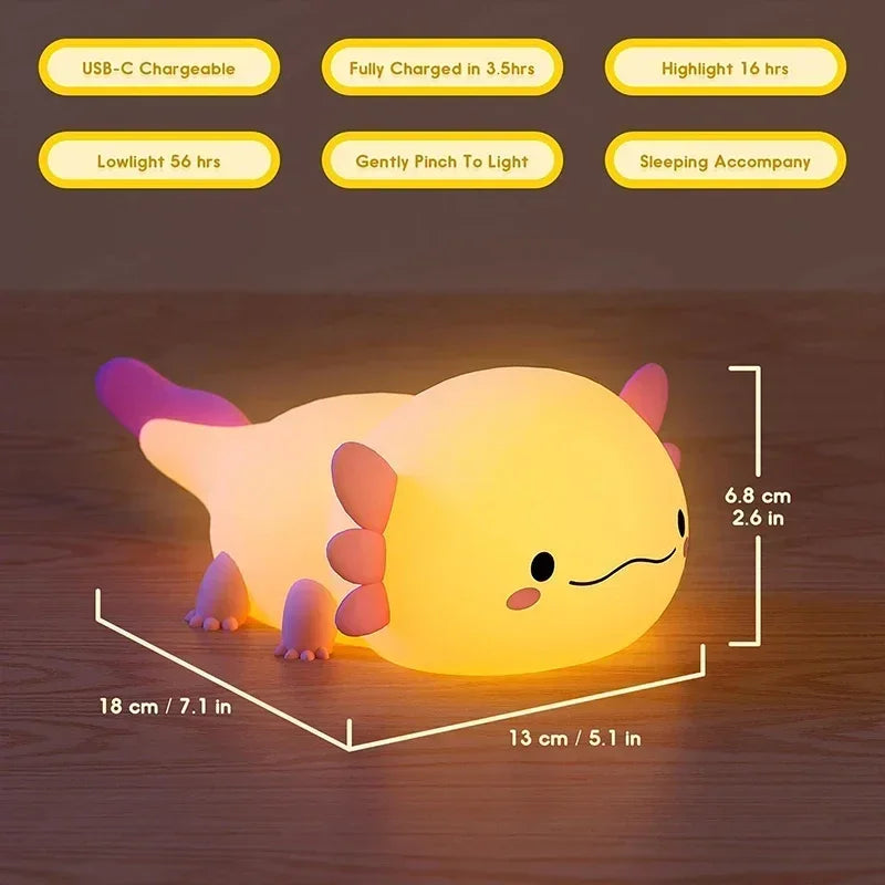 Cute Axolotl Silicone Night Light – Touch Control & USB Rechargeable