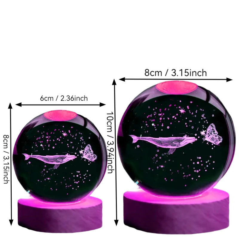3D Crystal Ball Night Light Whale Design
