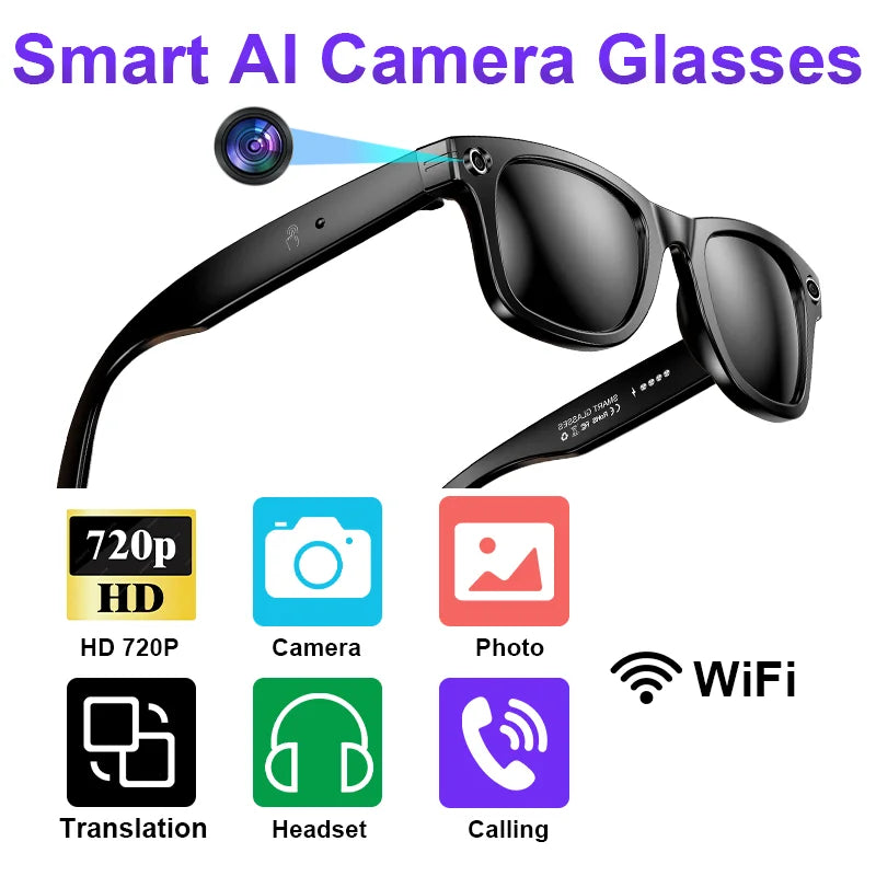 AI Smart Glasses with Camera โ Bluetooth Music, Waterproof, ChatGPT, Voice Control