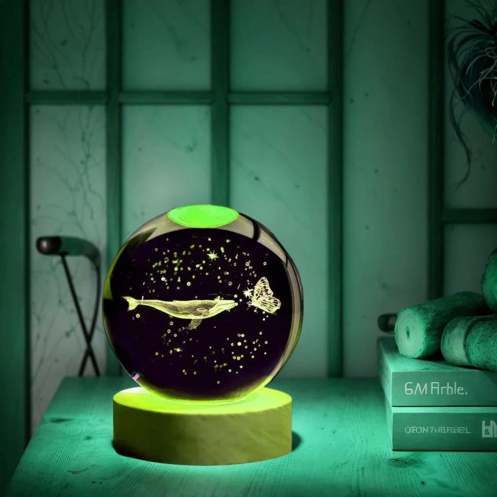 3D Crystal Ball Night Light Whale Design
