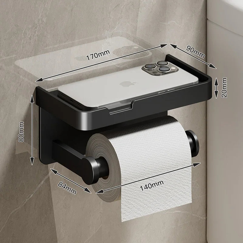 Luxury Black Gold Toilet Paper Holder with Phone Shelf