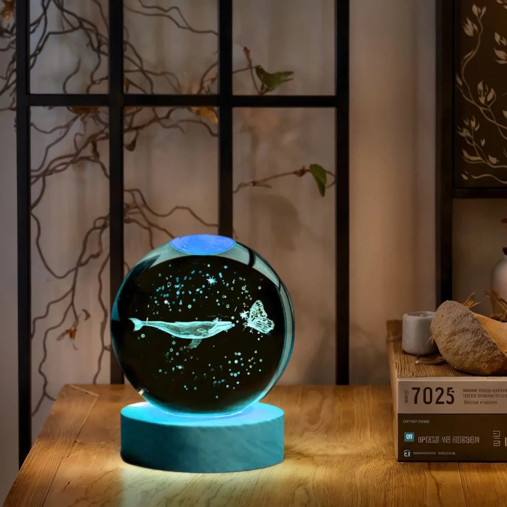 3D Crystal Ball Night Light Whale Design