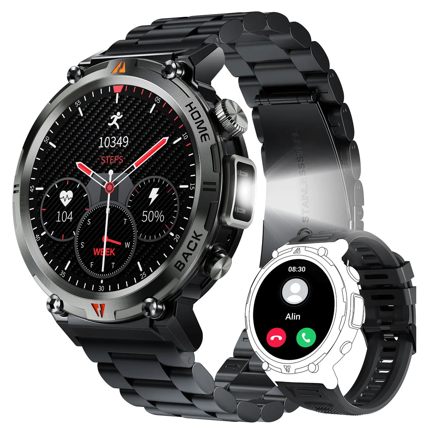 2025 Smart Watch for Men Bluetooth Calling Fitness Tracker with Flashlight & Full Touchscreen