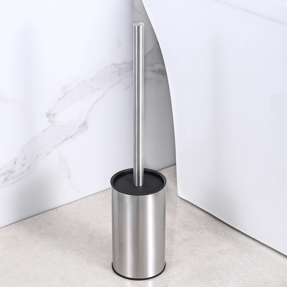 Vertical Matt Black Toilet Brush Holder Set