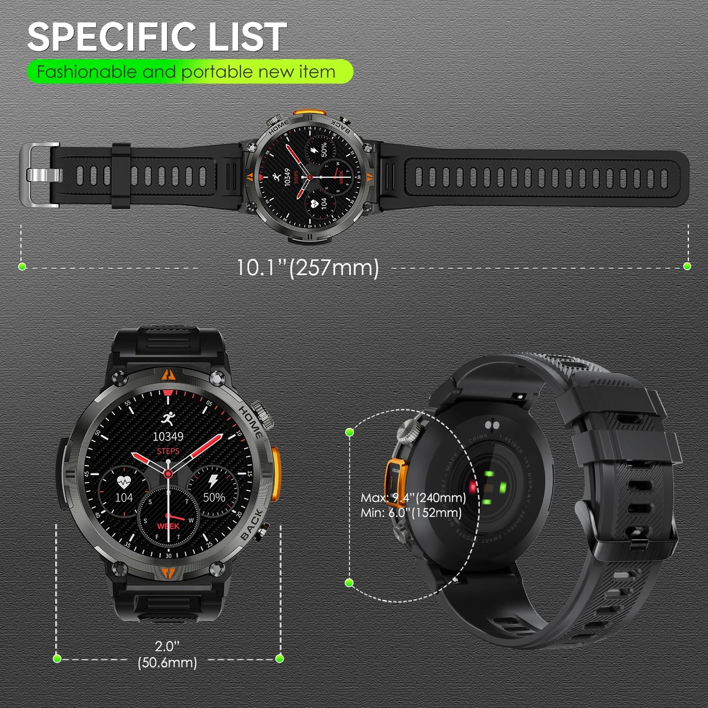 Men’s Smart Watch Waterproof 3ATM, Bluetooth Calling, Health Tracking