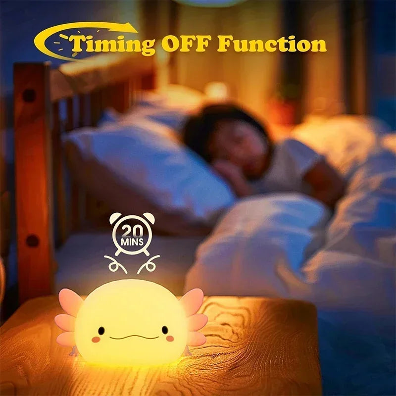Cute Axolotl Silicone Night Light – Touch Control & USB Rechargeable