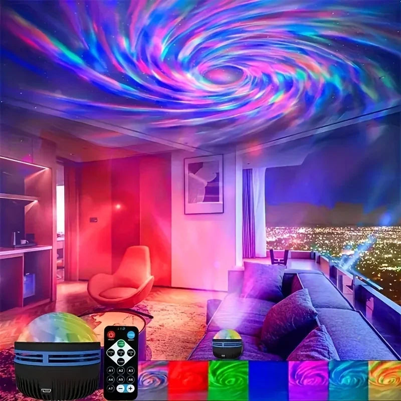 LED Northern Lights & Starry Sky Projector โ Remote Control, Auto-Rotate, Multi-Style Galaxy Lamp for Home & Party Decor