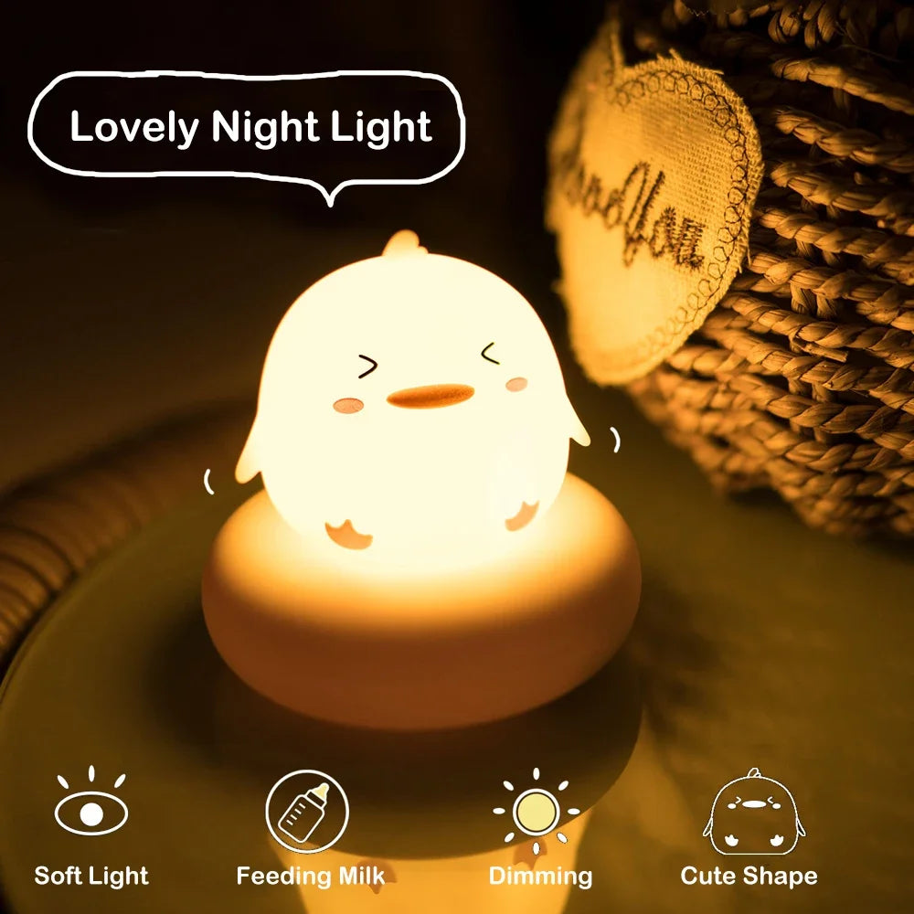Cute Animal Night Light 3-Level Dimmable Nursery Lamp, USB Rechargeable