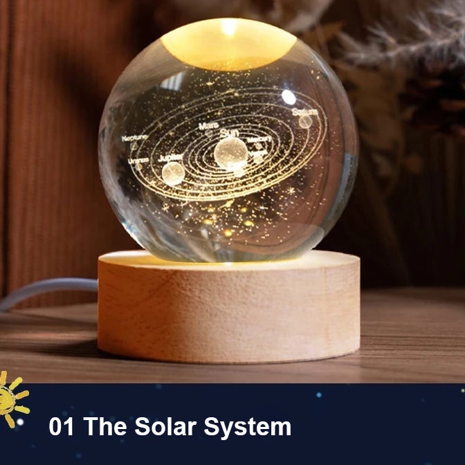 LED Galaxy Crystal Ball Night Light – Solar System 3D Milky Way