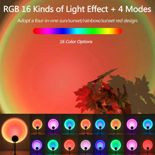Sunset Projection Lamp – 16 Colors with Remote & 180° Rotation