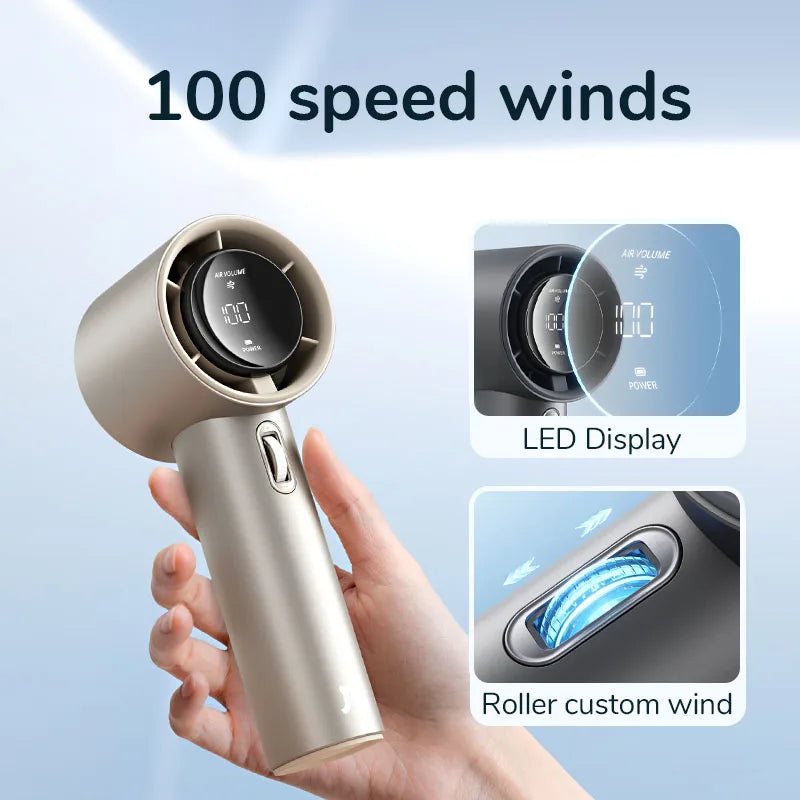 Mini Portable Hand Fan – 100 Wind Speeds, 5000mAh USB Rechargeable, LED Display