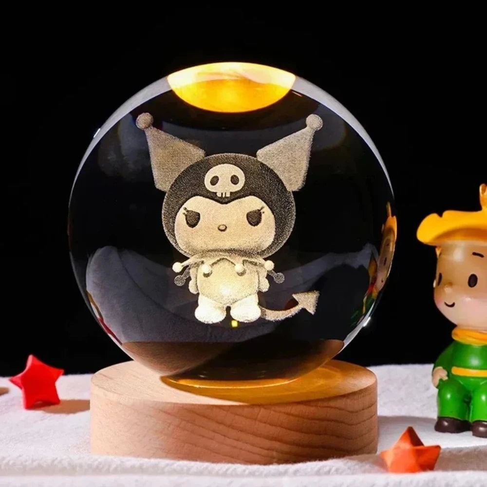 3D Crystal Ball Night Light with Kuromi & Hello Kitty Figures