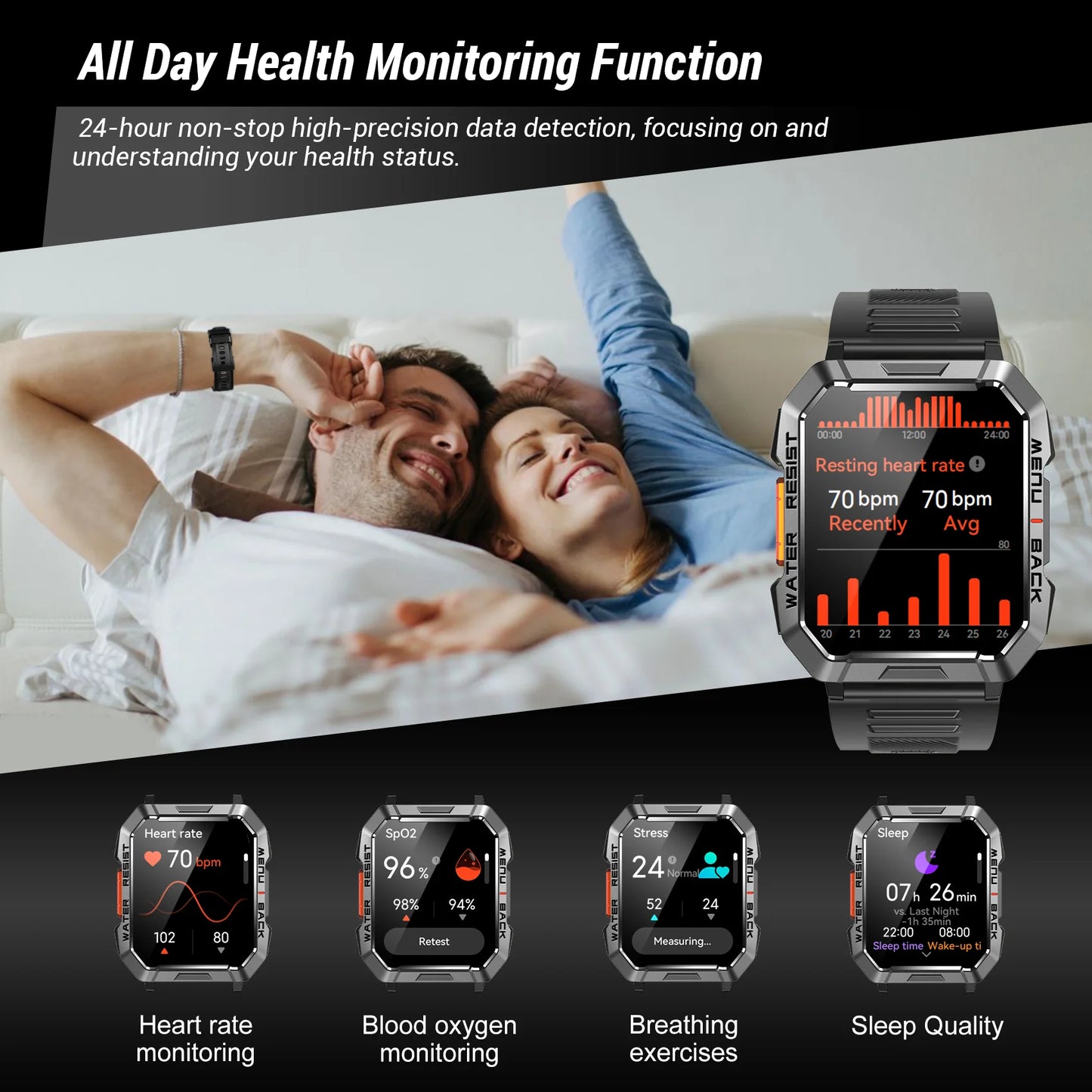 Menβs Outdoor Fitness Smart Watch β 2.01β HD Screen