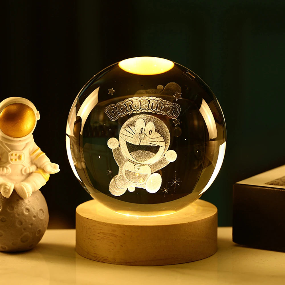 3D Crystal Ball Night Light with Kuromi & Hello Kitty Figures