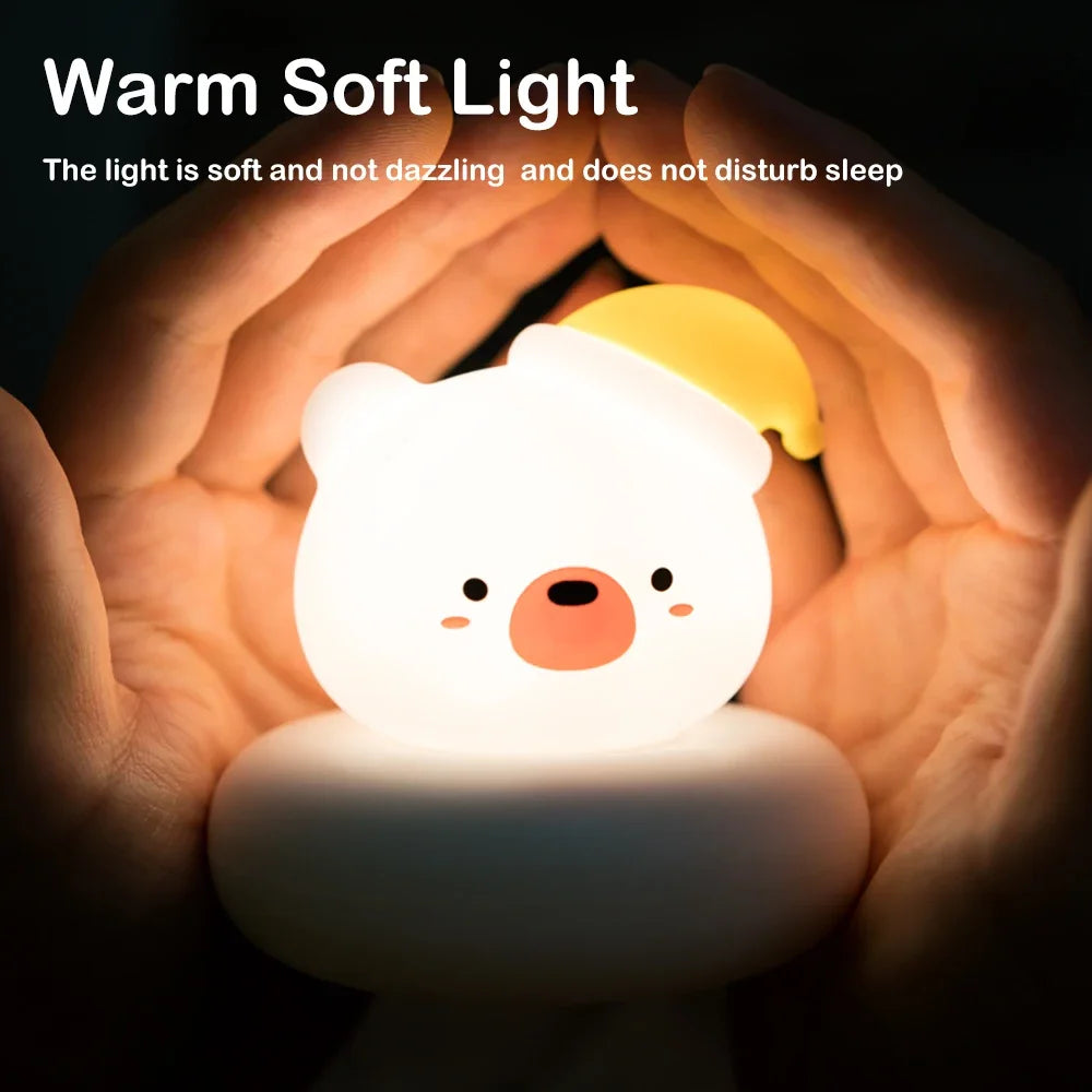 Cute Animal Night Light 3-Level Dimmable Nursery Lamp, USB Rechargeable