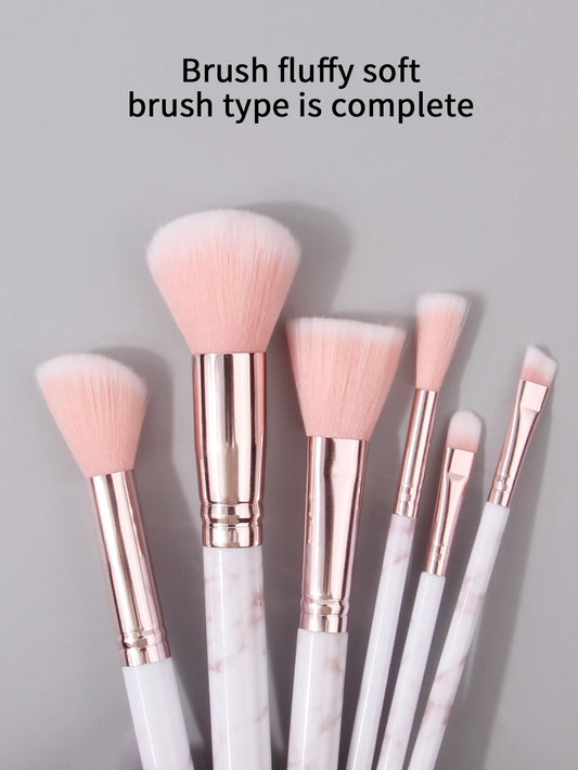 12PCS Pink Makeup Set – 6 Marble Brushes + 3 Soft Makeup Eggs + 3 Setting Puffs