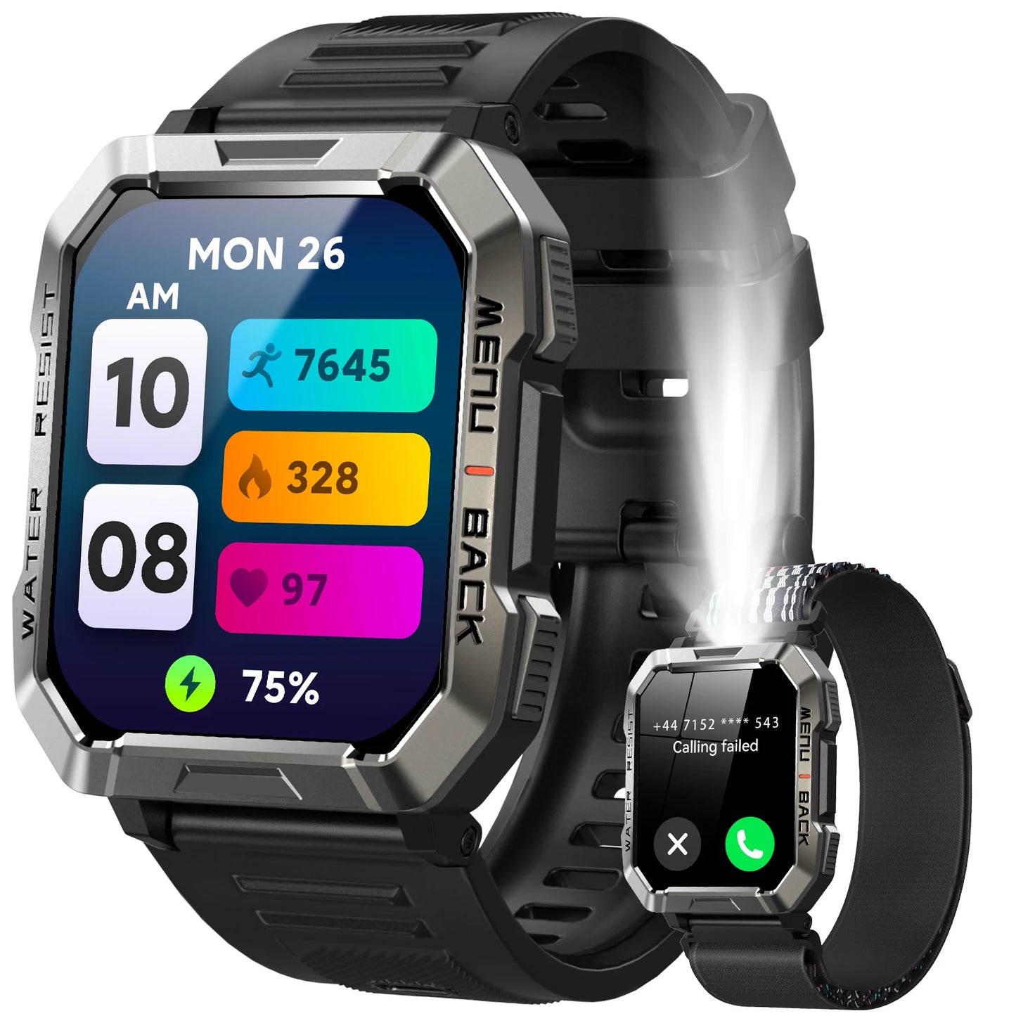 Menβs Outdoor Fitness Smart Watch β 2.01β HD Screen