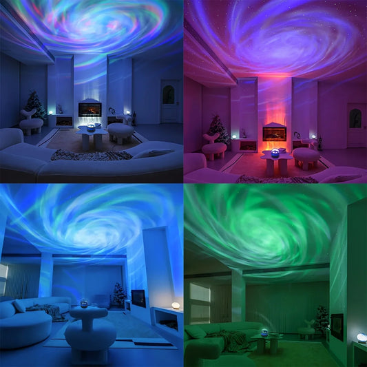 LED Northern Lights & Starry Sky Projector – Remote Control, Auto-Rotate, Multi-Style Galaxy Lamp for Home & Party Decor