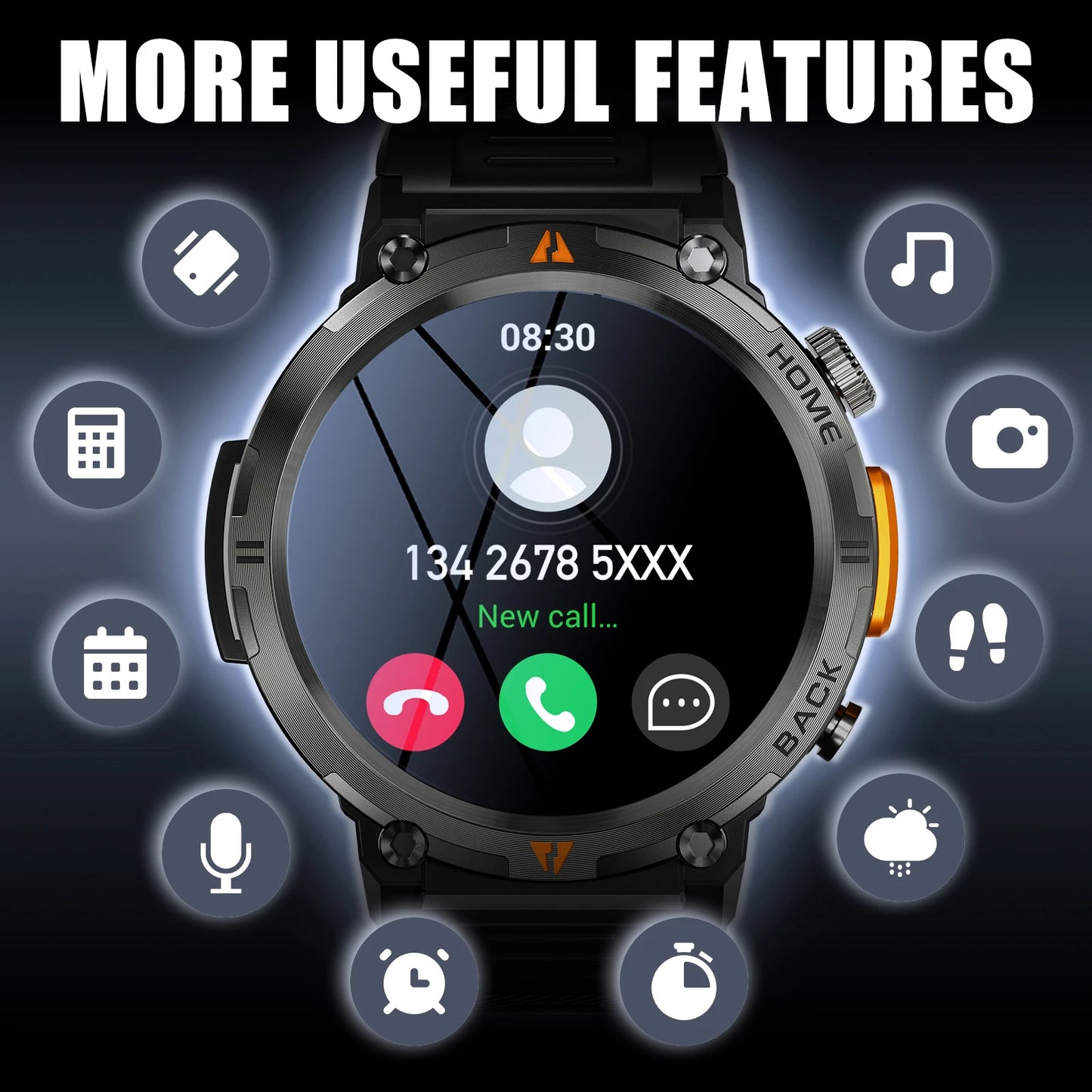 2025 Smart Watch for Men Bluetooth Calling Fitness Tracker with Flashlight & Full Touchscreen