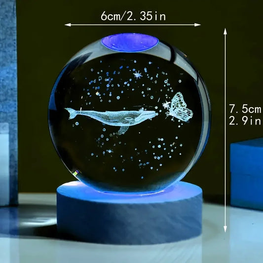 3D Crystal Ball Night Light Whale Design