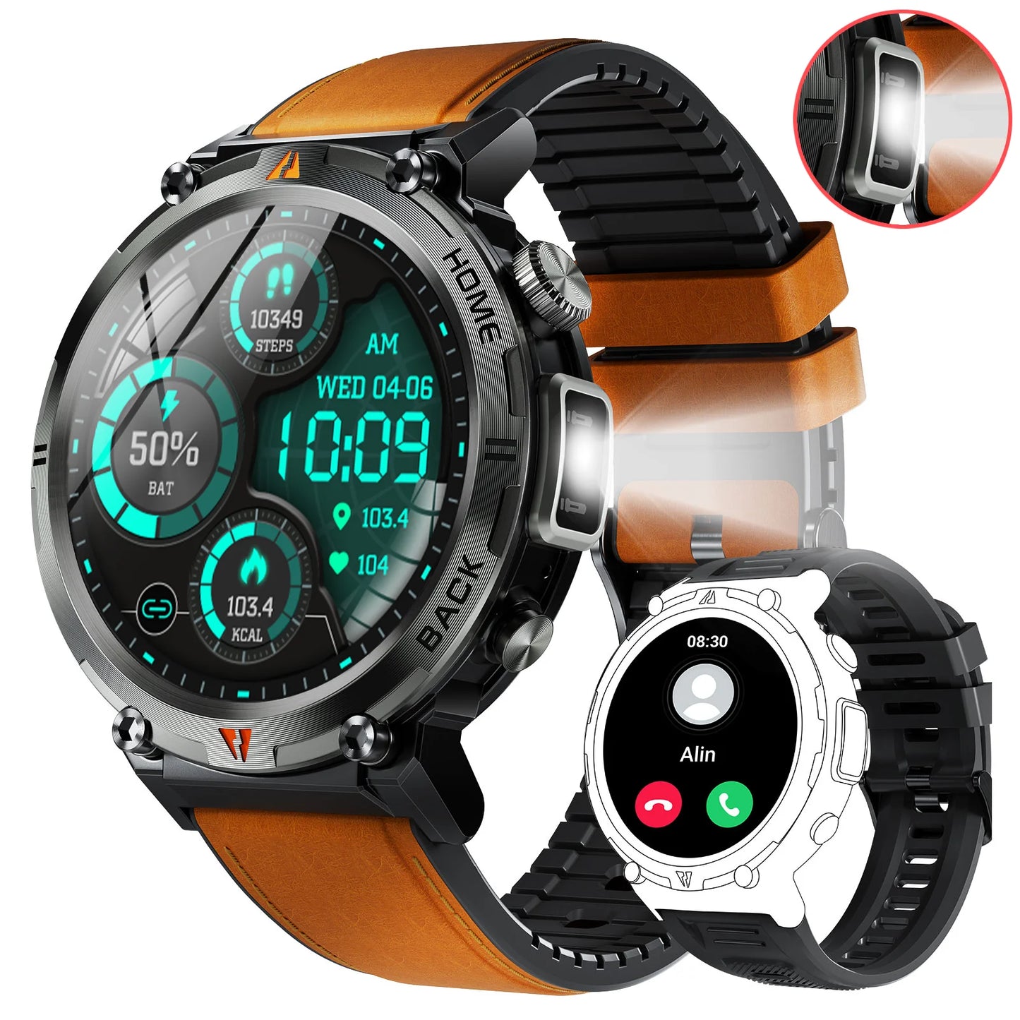 2025 Smart Watch for Men Bluetooth Calling Fitness Tracker with Flashlight & Full Touchscreen