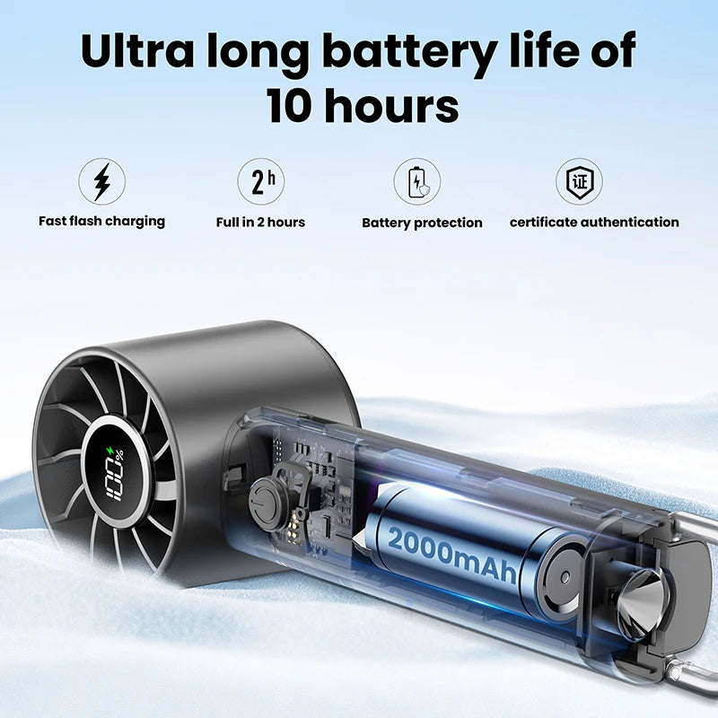 Portable Mini Fan with LED Display & Flashlight