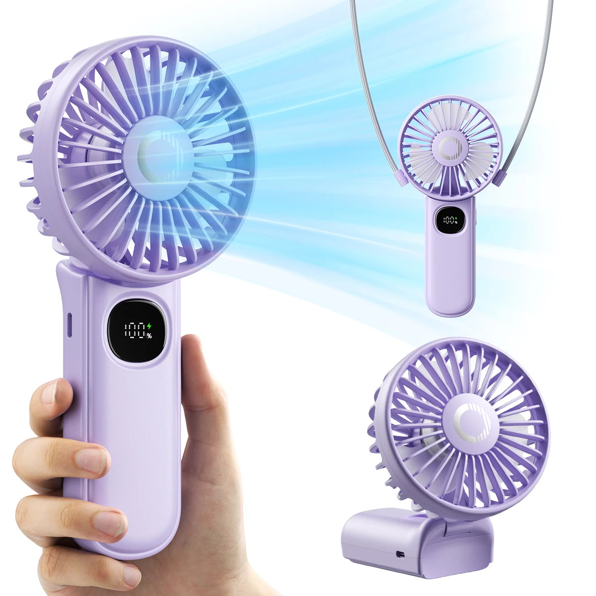 Foldable Handheld Fan with LED Display & 3000mAh Battery