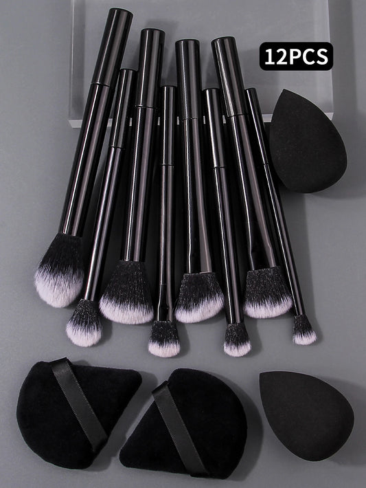 Portable 12PCS Makeup Brush & Sponge Egg Set