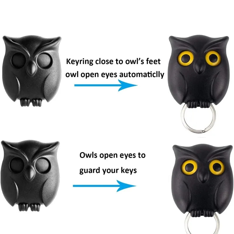 Owl Magnetic Key Hook โ Auto Blinking & No-Punch Wall Decor