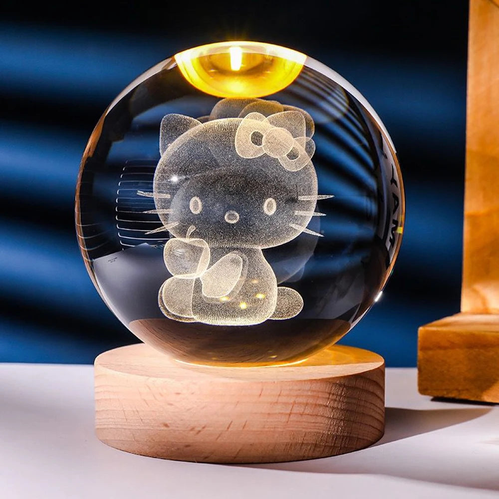 3D Crystal Ball Night Light with Kuromi & Hello Kitty Figures