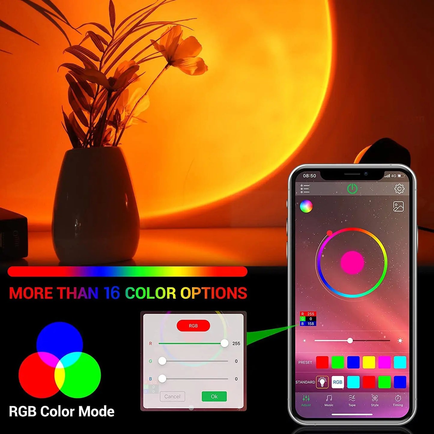 Sunset Projection Lamp with Bluetooth & App Control