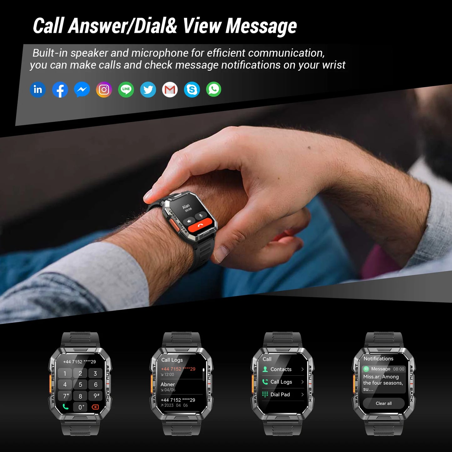 Menβs Outdoor Fitness Smart Watch β 2.01β HD Screen