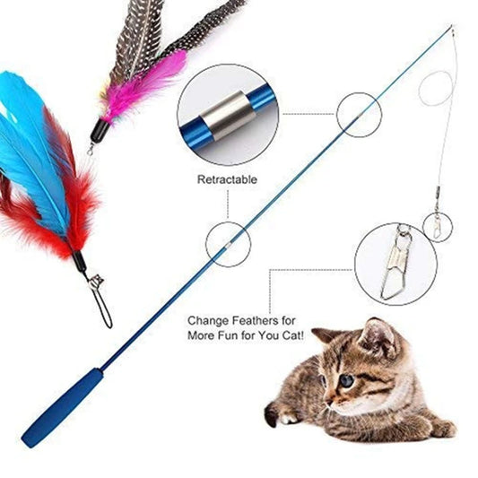 Telescopic Cat Feather Teaser Wand