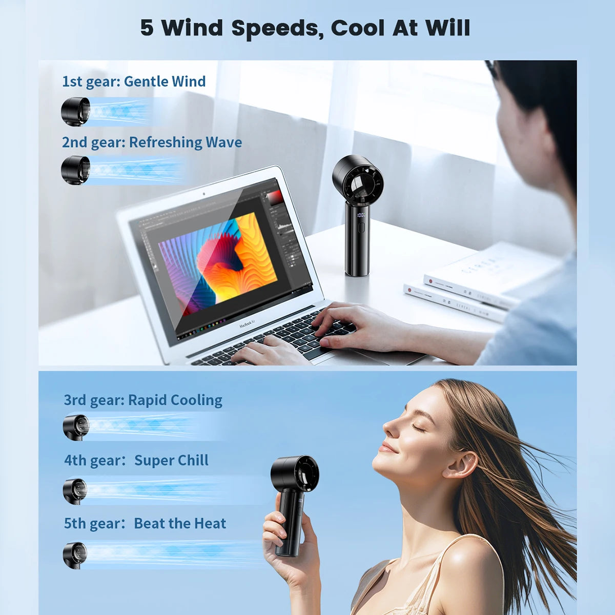 Mini Portable Fan, 1-100 Speeds, 4000mAh Rechargeable