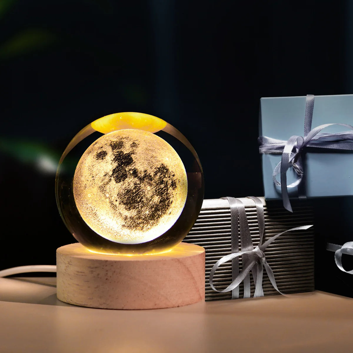 LED Galaxy Crystal Ball Night Light – Solar System 3D Milky Way