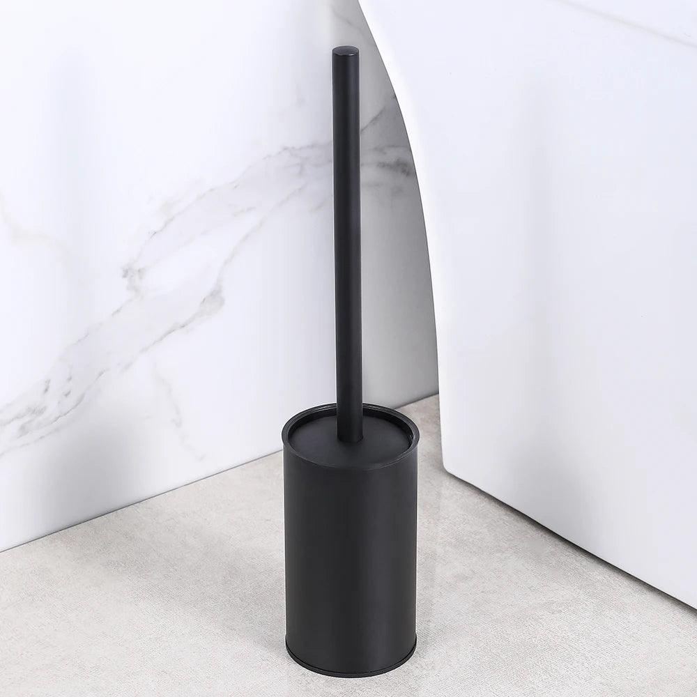 Vertical Matt Black Toilet Brush Holder Set