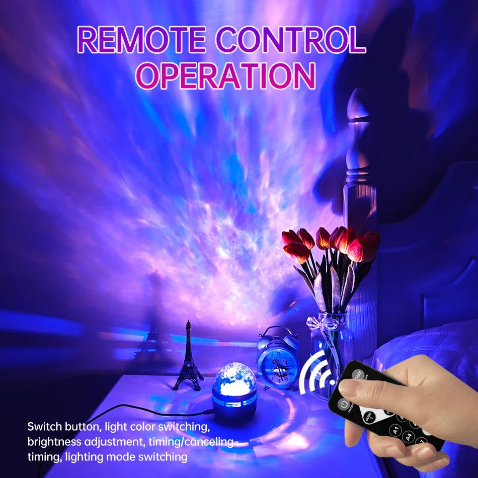 LED Northern Lights & Starry Sky Projector โ Remote Control, Auto-Rotate, Multi-Style Galaxy Lamp for Home & Party Decor