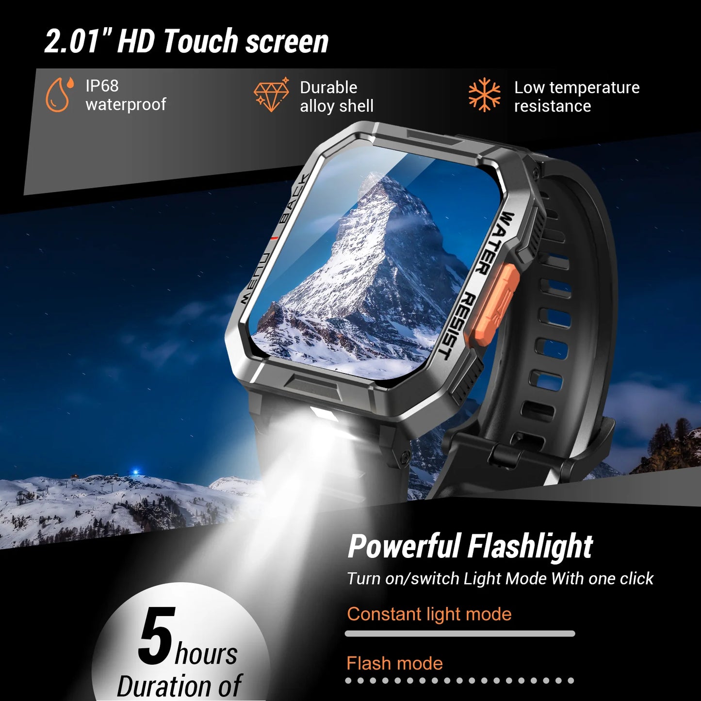 Menβs Outdoor Fitness Smart Watch β 2.01β HD Screen