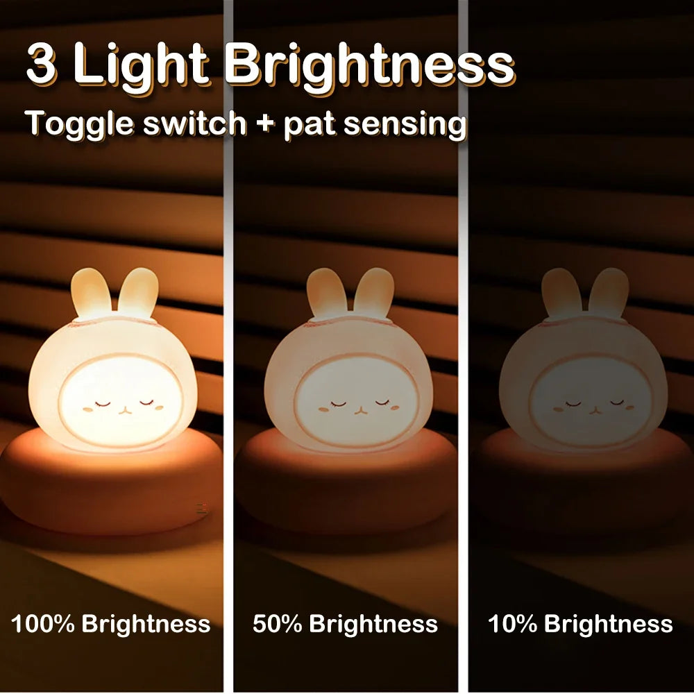 Cute Animal Night Light 3-Level Dimmable Nursery Lamp, USB Rechargeable