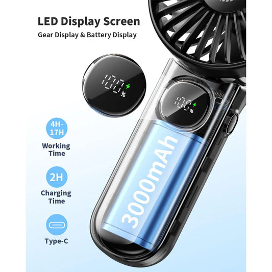 Foldable Handheld Fan with LED Display & 3000mAh Battery