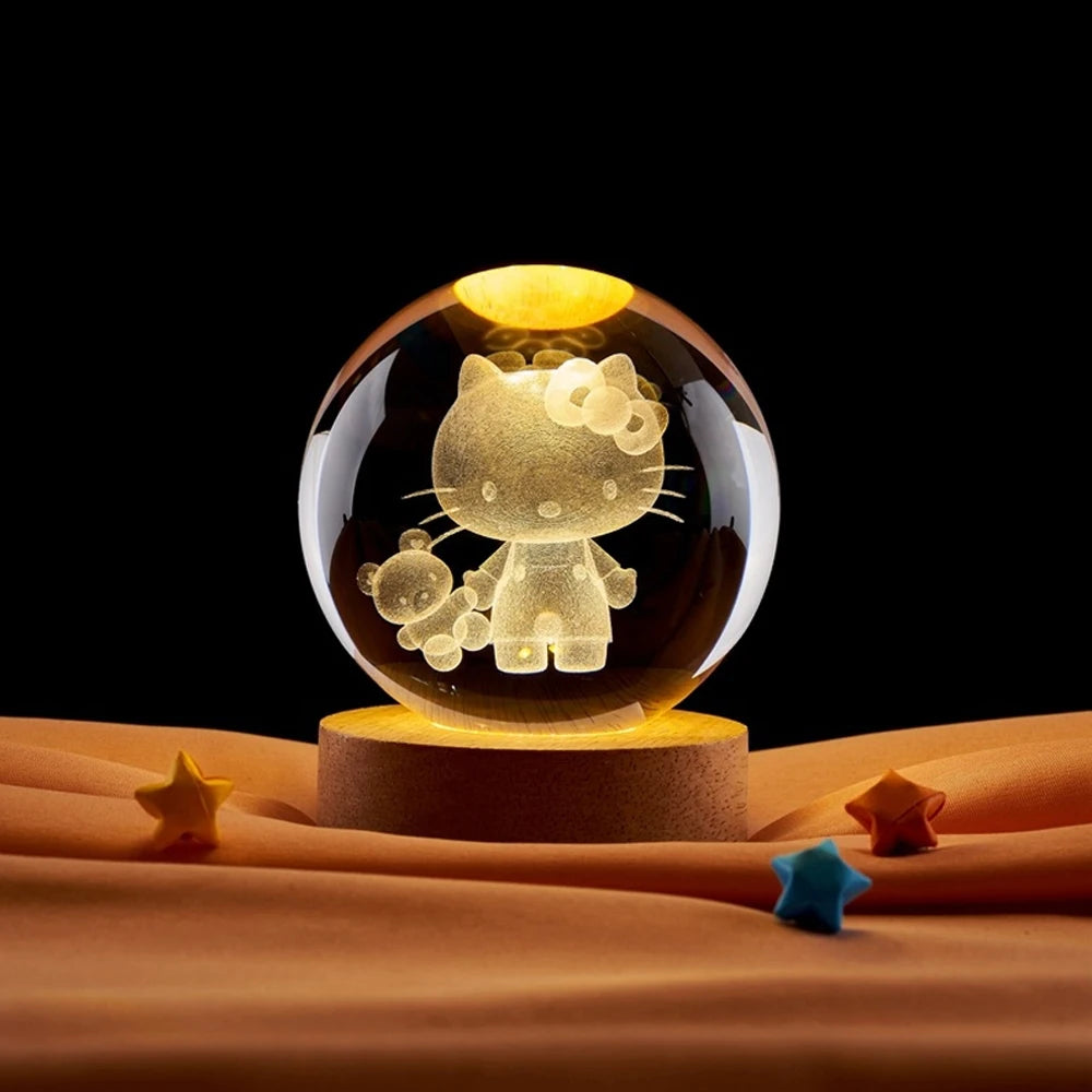 3D Crystal Ball Night Light with Kuromi & Hello Kitty Figures
