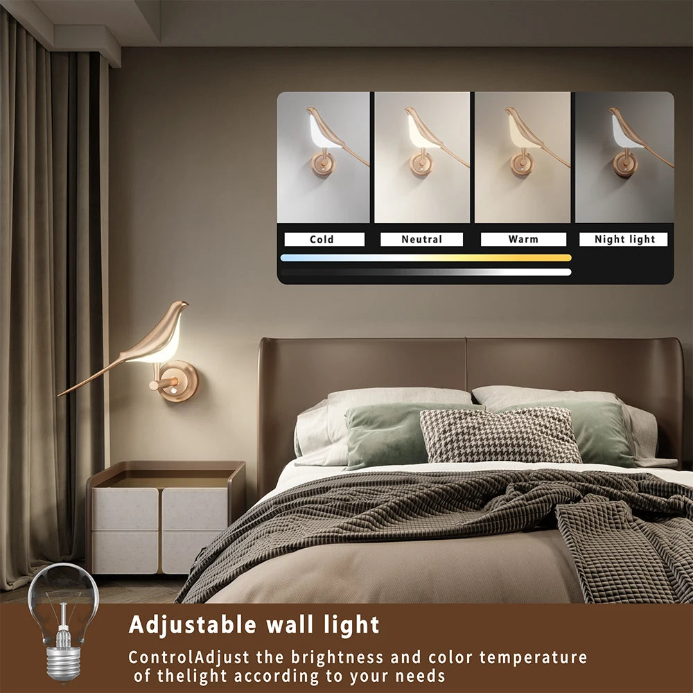 Nordic Rotatable Golden Bird LED Wall Lamp