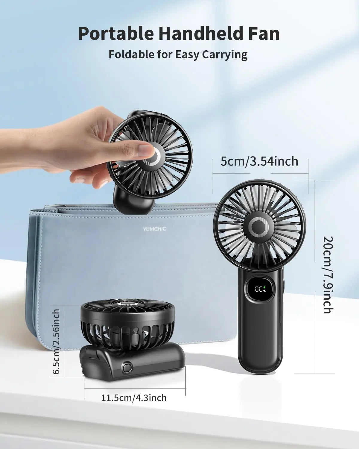 Foldable Handheld Fan with LED Display & 3000mAh Battery