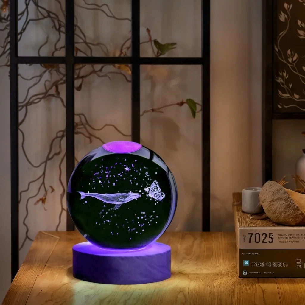 3D Crystal Ball Night Light Whale Design