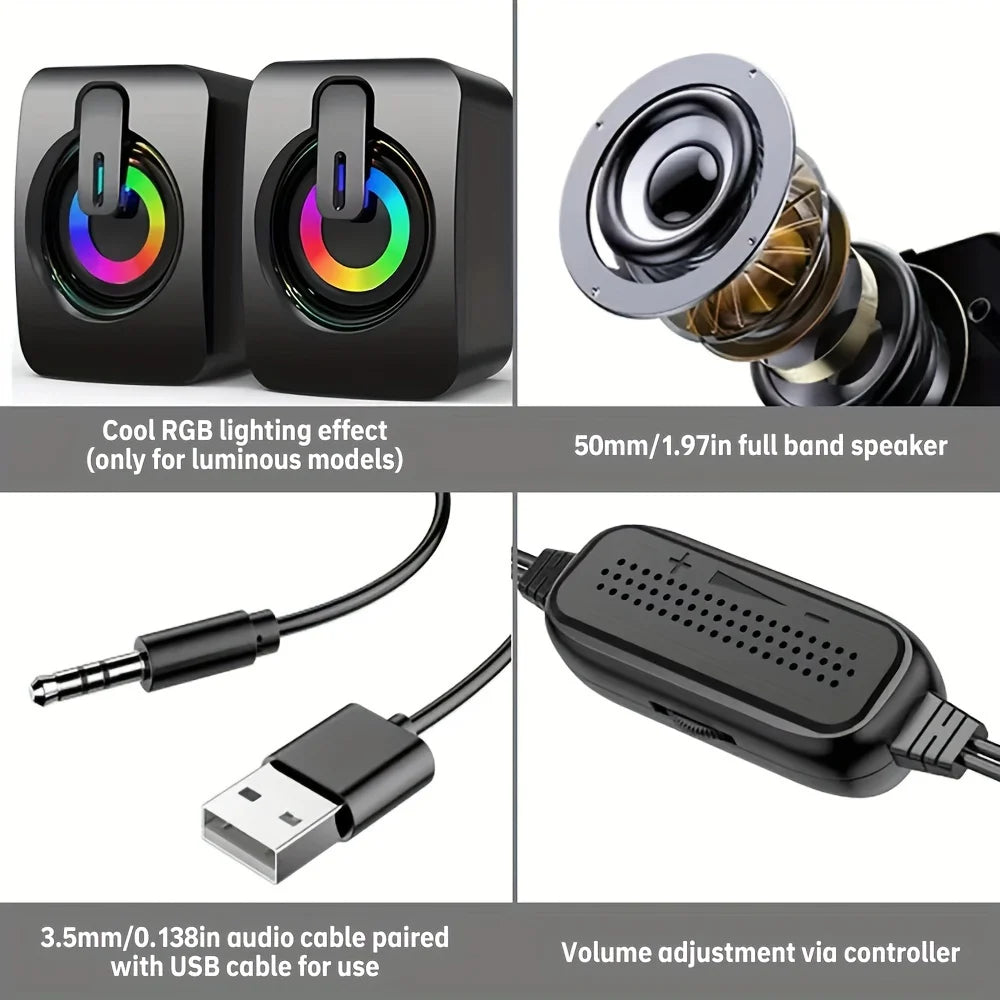 USB Wired Computer Speakers with LED Light