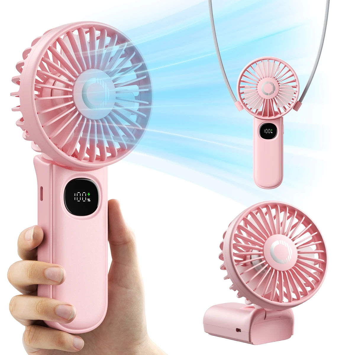 Foldable Handheld Fan with LED Display & 3000mAh Battery