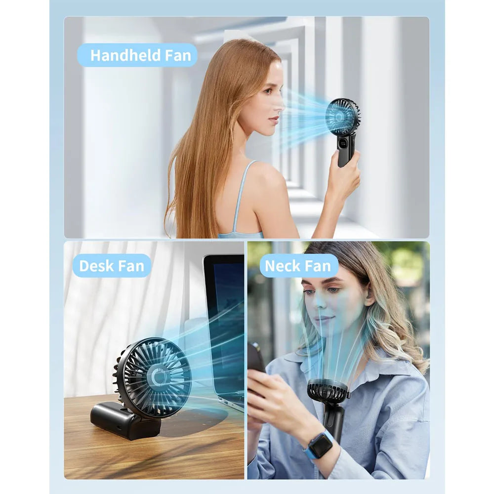 Foldable Handheld Fan with LED Display & 3000mAh Battery