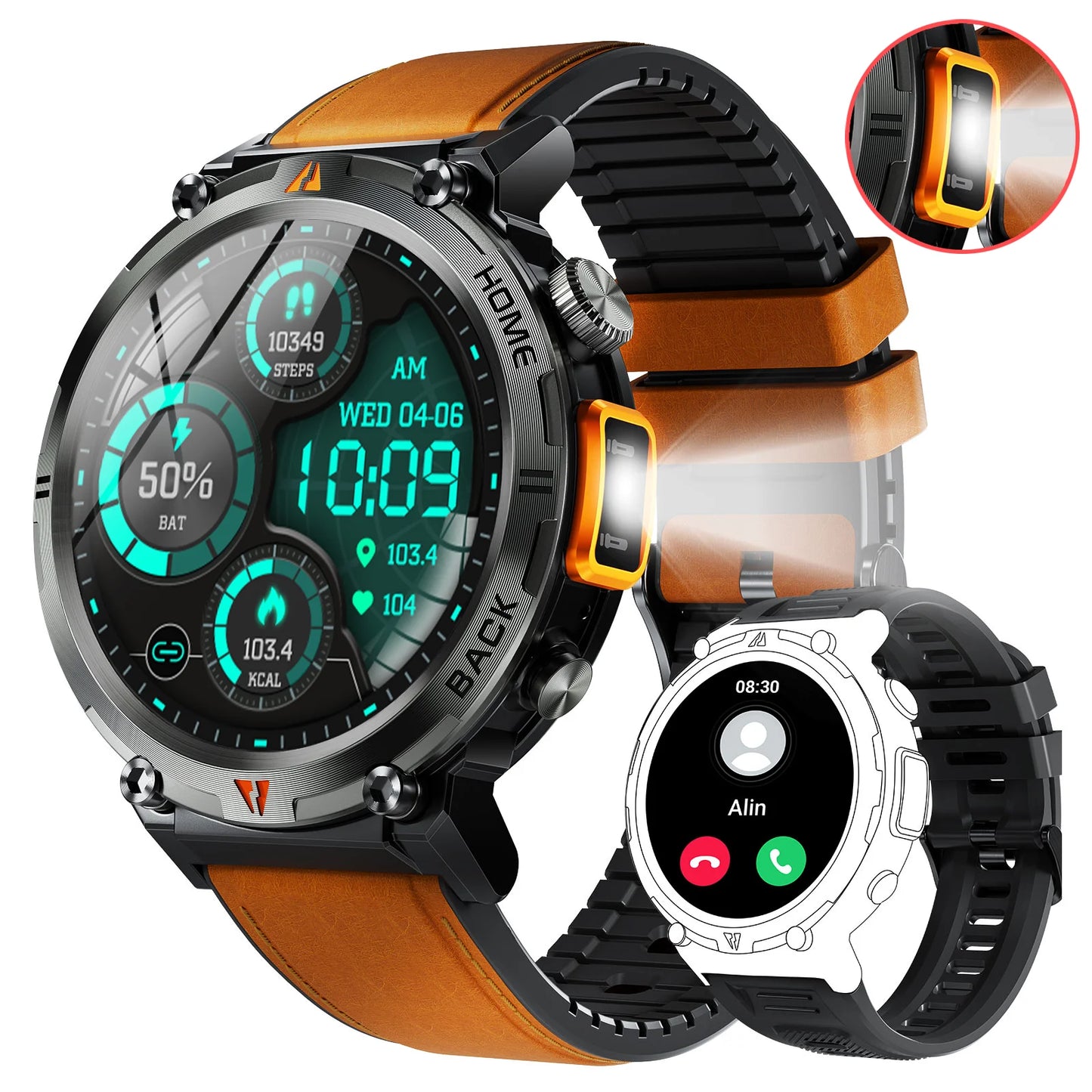 2025 Smart Watch for Men Bluetooth Calling Fitness Tracker with Flashlight & Full Touchscreen